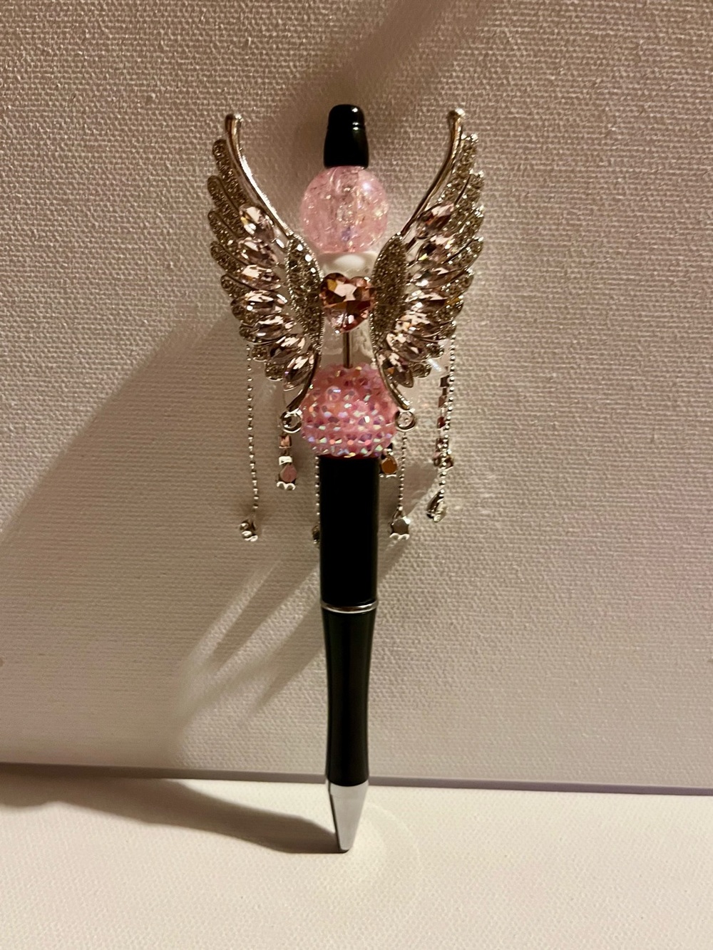 Angel Wing Crystal Ballpoint Pen — Pink & Silver